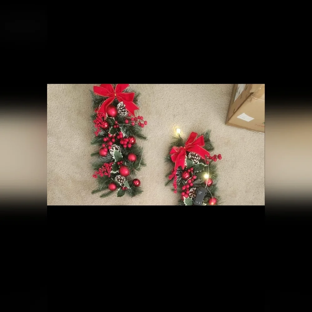 Holiday Red Pinecone and Berry Garland with Bows